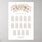 Poster Plan de table de mariage floral blanc à 14 tables (Devant)