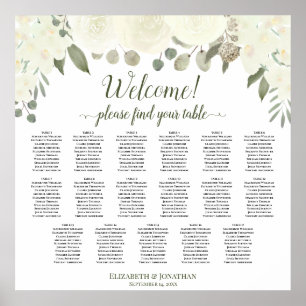 Poster Plan de table de mariage floral blanc ivoire 17 ta