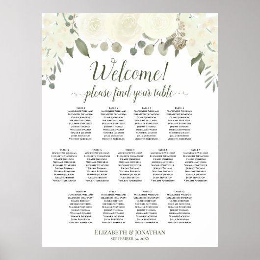 Poster Plan de table de mariage floral blanc ivoire pour (Devant)