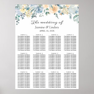 Poster Plan de table de mariage floral bleu et vanille él