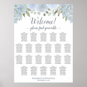 Poster Plan de table de mariage floral bleu poussiéreux 2