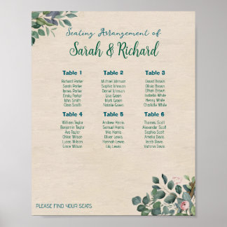 Poster Plan de table de mariage floral Blush Sage
