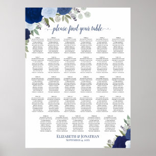 Poster Plan de table de mariage floral Boho Bleu 29