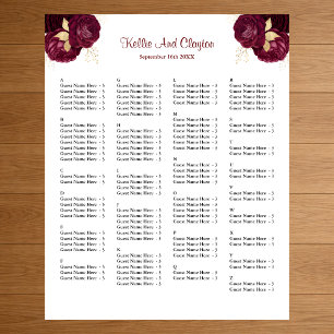 Poster Plan de table de mariage floral bordeaux et or 130