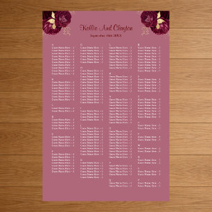 Poster Plan de table de mariage floral bordeaux et or 160