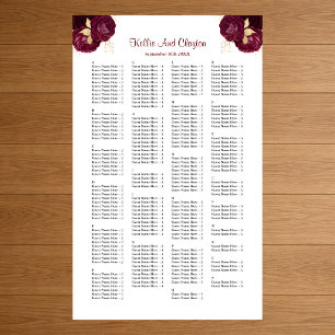Poster Plan de table de mariage floral bordeaux et or 200