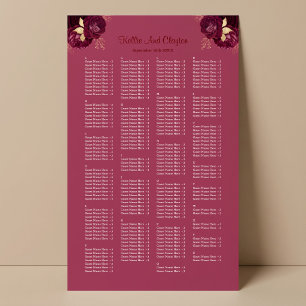 Poster Plan de table de mariage floral bordeaux et or 200