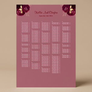 Poster Plan de table de mariage floral bordeaux et or 250