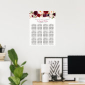 Poster Plan de table de mariage floral bordeaux rouge (Bureau à domicile)