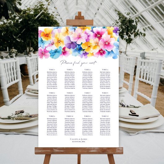 Poster Plan de table de mariage floral coloré pour 12 tab