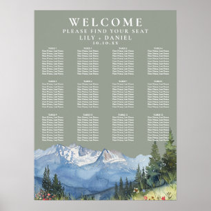 Poster Plan de table de mariage floral de montagne vert s