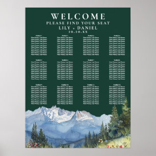 Poster Plan de table de mariage floral émeraude de montag
