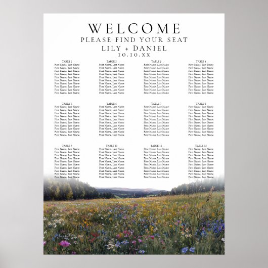 Poster Plan de table de mariage floral Fleurs sauvages (Devant)