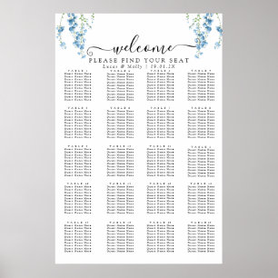 Poster Plan de table de mariage floral français bleu mode