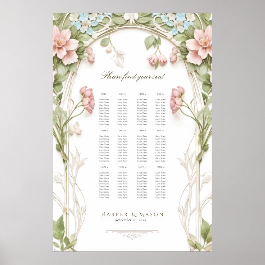 Poster Plan de table de mariage floral Hortensia (Devant)