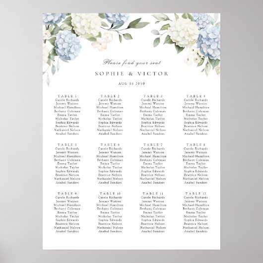 Poster Plan de table de mariage Floral Hydrangea 12 (Devant)