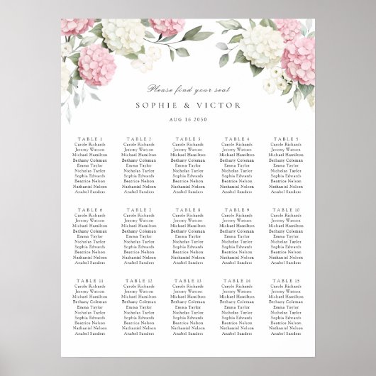 Poster Plan de table de mariage Floral Hydrangea 15 (Devant)