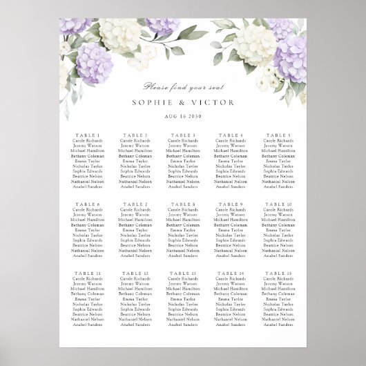 Poster Plan de table de mariage Floral Hydrangea 15 (Devant)