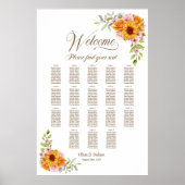 Poster Plan de table de mariage floral jaune 18 tables (Devant)