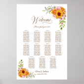 Poster Plan de table de mariage floral jaune rose 11 (Devant)