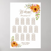 Poster Plan de table de mariage floral jaune rose 13 (Devant)