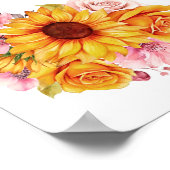 Poster Plan de table de mariage floral jaune rose 17 (Coin)
