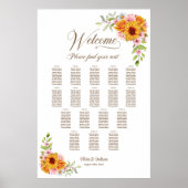 Poster Plan de table de mariage floral jaune rose 17 (Devant)