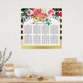 Poster Plan de table de mariage floral moderne noir blanc (Cuisine)