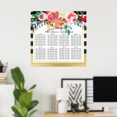 Poster Plan de table de mariage floral moderne noir blanc (Bureau à domicile)