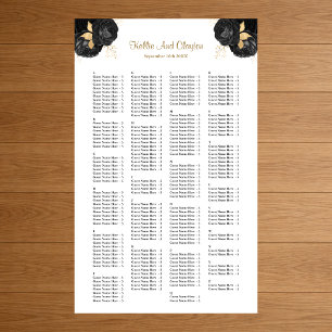Poster Plan de table de mariage floral noir et or 200