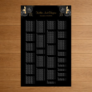Poster Plan de table de mariage floral noir et or 200