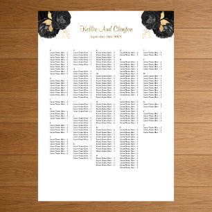 Poster Plan de table de mariage floral noir et or 250