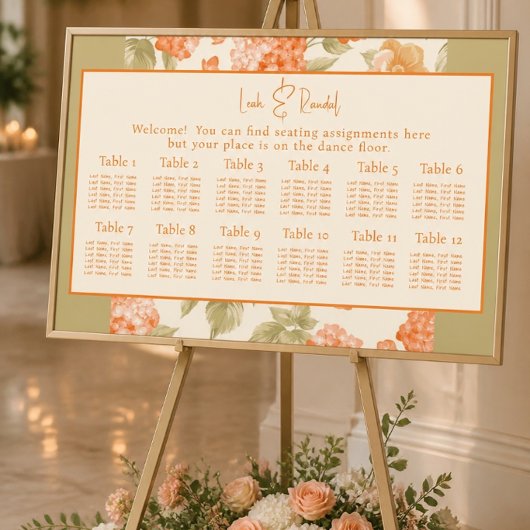 Poster Plan de table de mariage floral orange