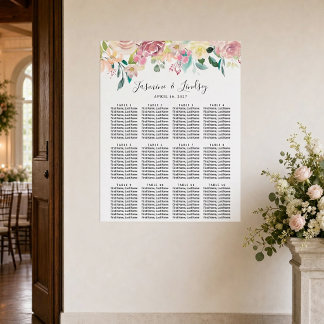 Poster Plan de table de mariage floral pastel