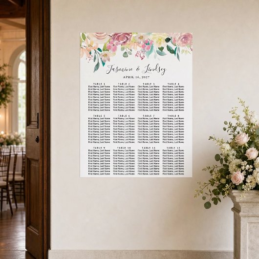 Poster Plan de table de mariage floral pastel
