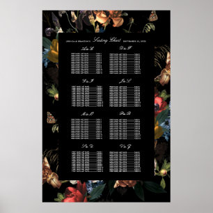 Poster Plan de table de mariage floral romantique sombre