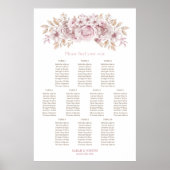 Poster Plan de table de mariage floral rose 10 tables (Devant)