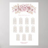 Poster Plan de table de mariage floral rose 11 tables (Devant)