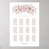 Poster Plan de table de mariage floral rose 12 tables (Devant)