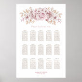 Poster Plan de table de mariage floral rose 15 tables (Devant)