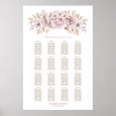 Poster Plan de table de mariage floral rose 16 tables (Devant)