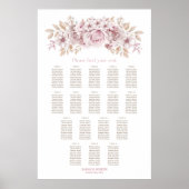 Poster Plan de table de mariage floral rose 17 tables (Devant)