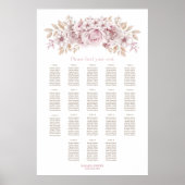 Poster Plan de table de mariage floral rose 18 tables (Devant)