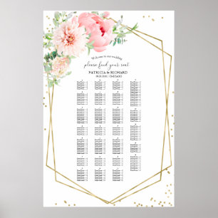Poster Plan de table de mariage floral rose par ordre alp