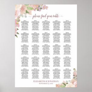 Poster Plan de table de mariage floral rose rustique 25 t