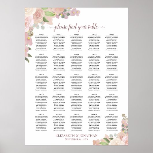 Poster Plan de table de mariage floral rose rustique 25 t (Devant)
