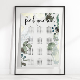 Poster Plan de table de mariage floral Roses blanches ivo