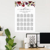 Poster Plan de table de mariage floral rouge et violet Bo (Bureau à domicile)