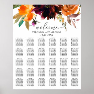 Poster Plan de table de mariage floral rustique d'automne