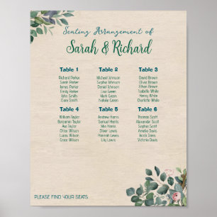 Poster Plan de table de mariage floral sauge rose